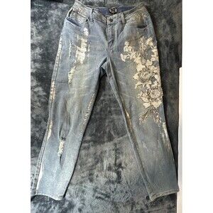 AZI Embroidered Beaded Boot Cut Blue Jeans Size 8